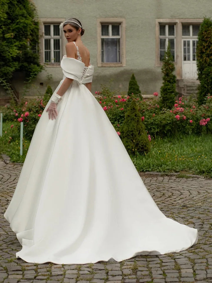 Off Shoulder Sheer A-Line Bridal Gown