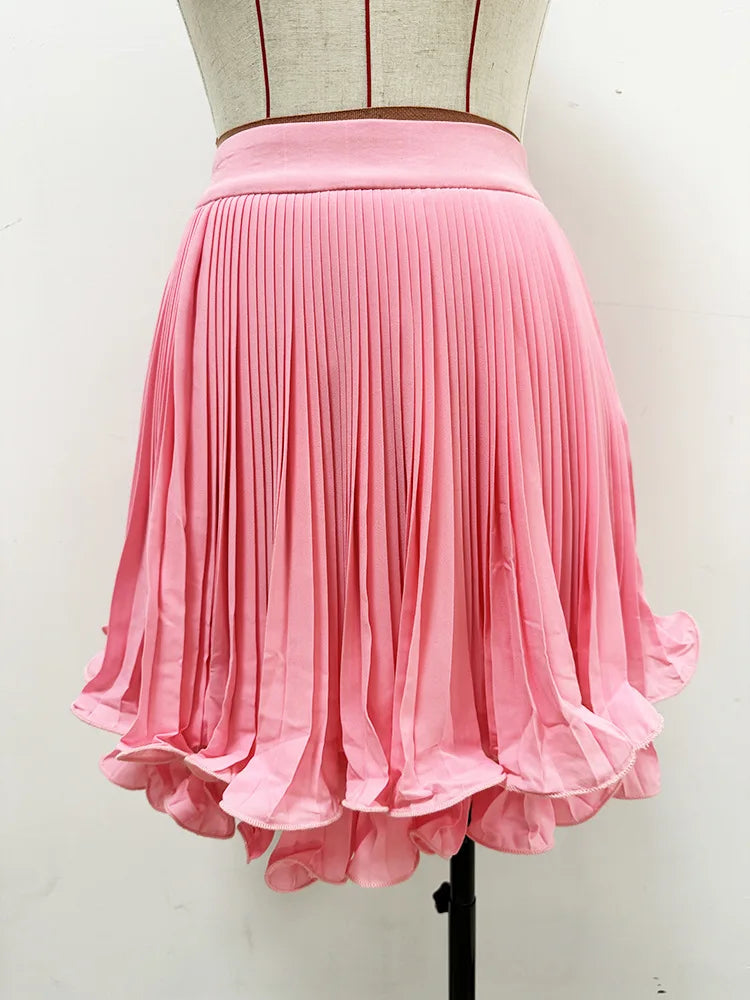 Double-Layer Ruffle Pleated Mini Skirt