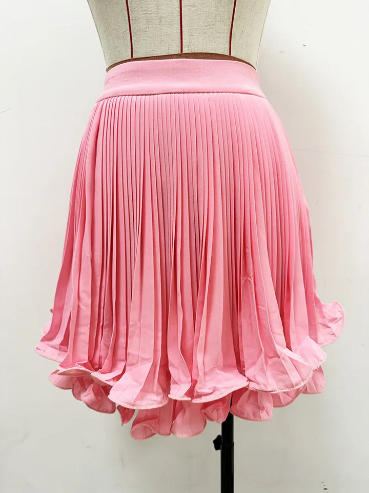 Double-Layer Ruffle Pleated Mini Skirt