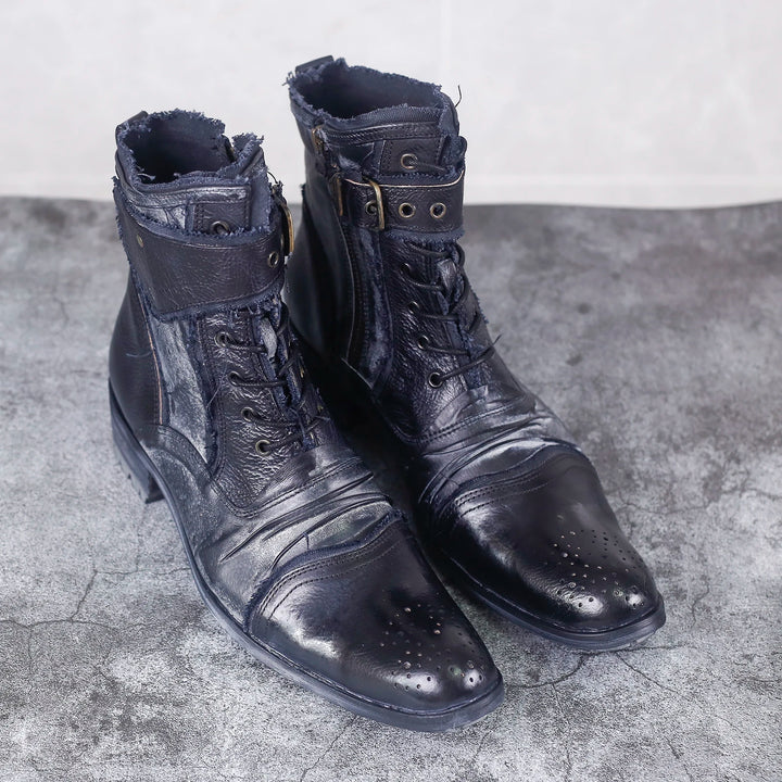 Trendy Cowhide Leather Pointed Toe Chelsea Boots