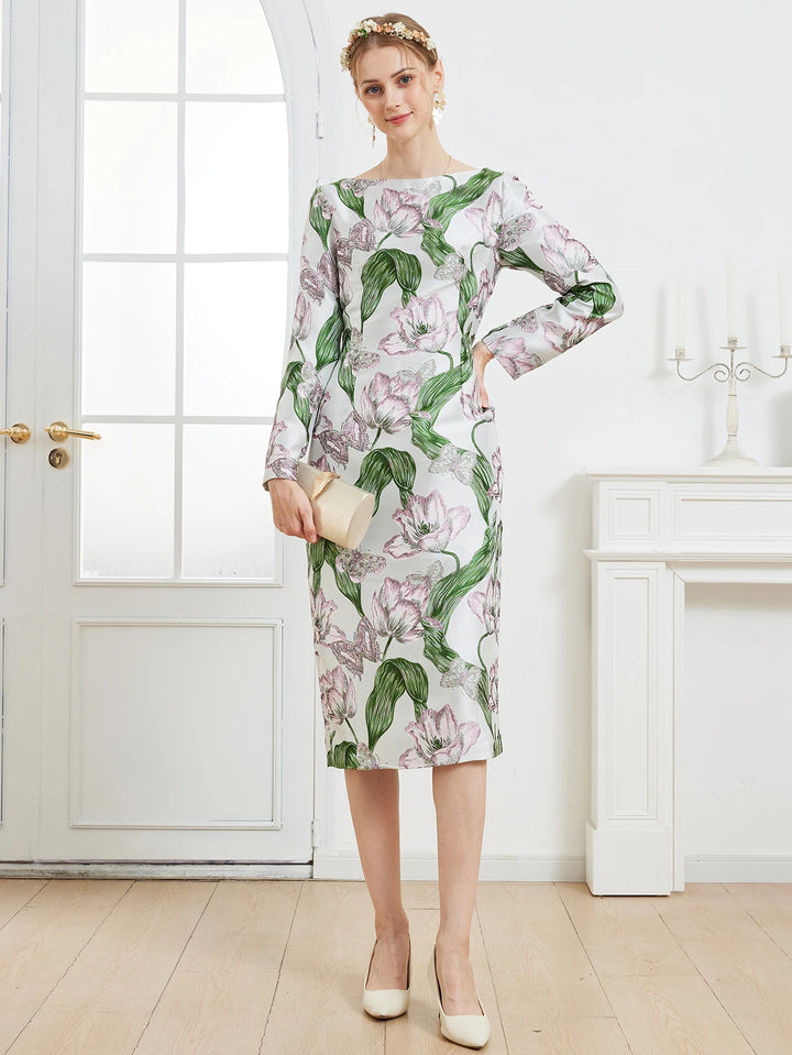 Stunning Floral Jacquard Midi Dress