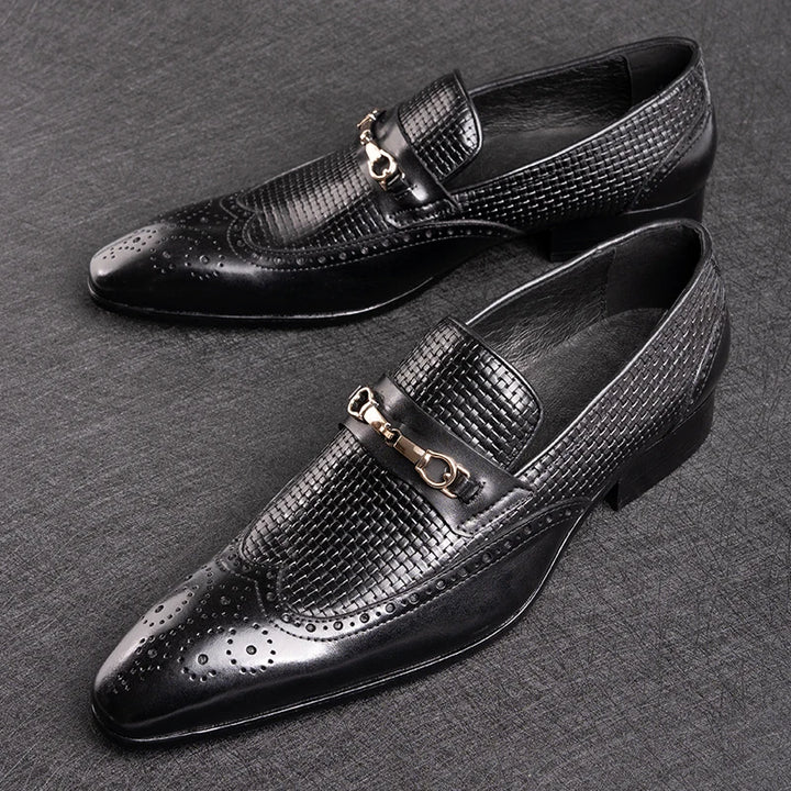 Elegant Metal Buckles Leather Loafers