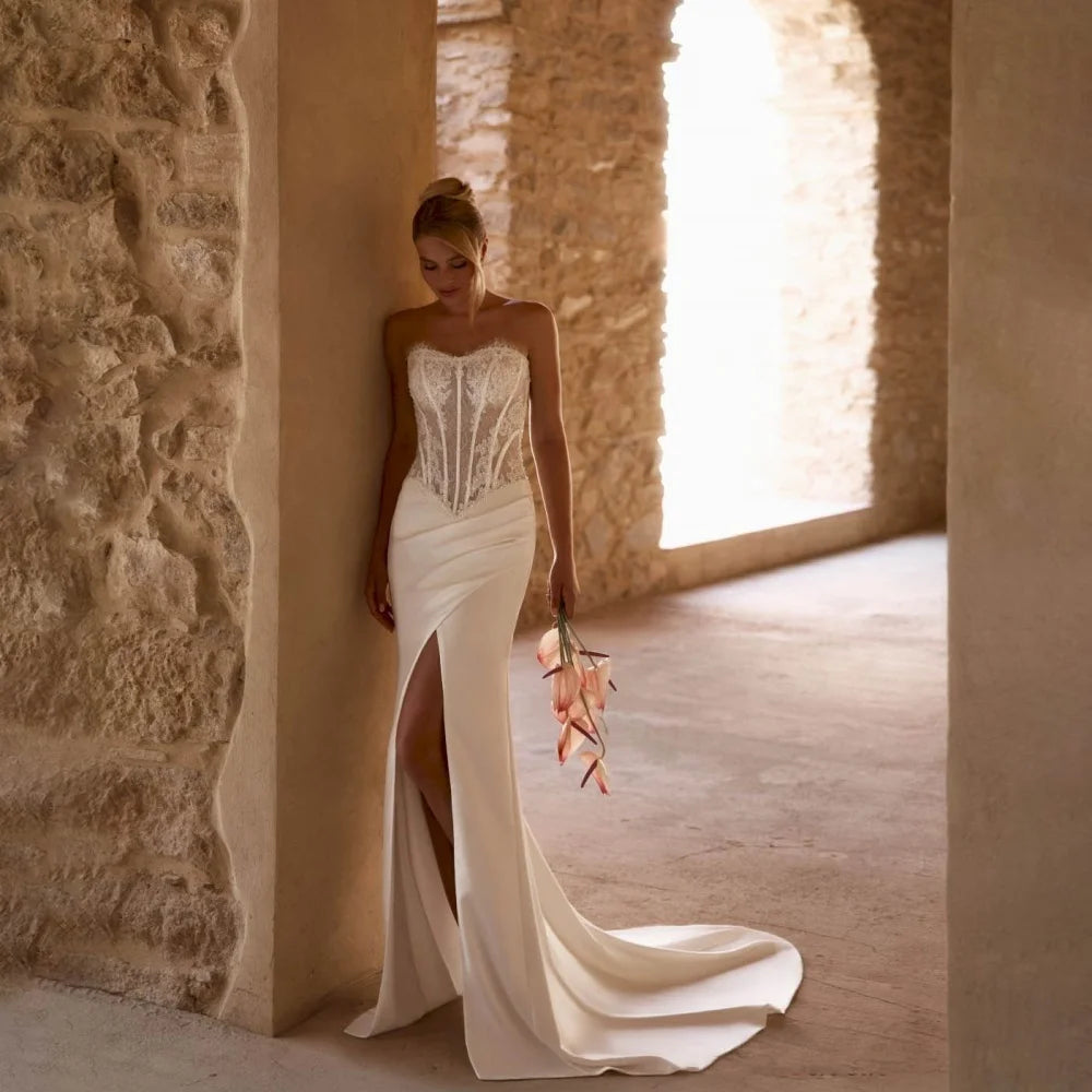 Charming High Split Lace Bridal Dress