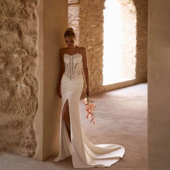 Charming High Split Lace Bridal Dress