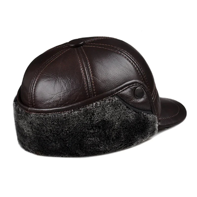 Warm Fur-Lined Leather Cap