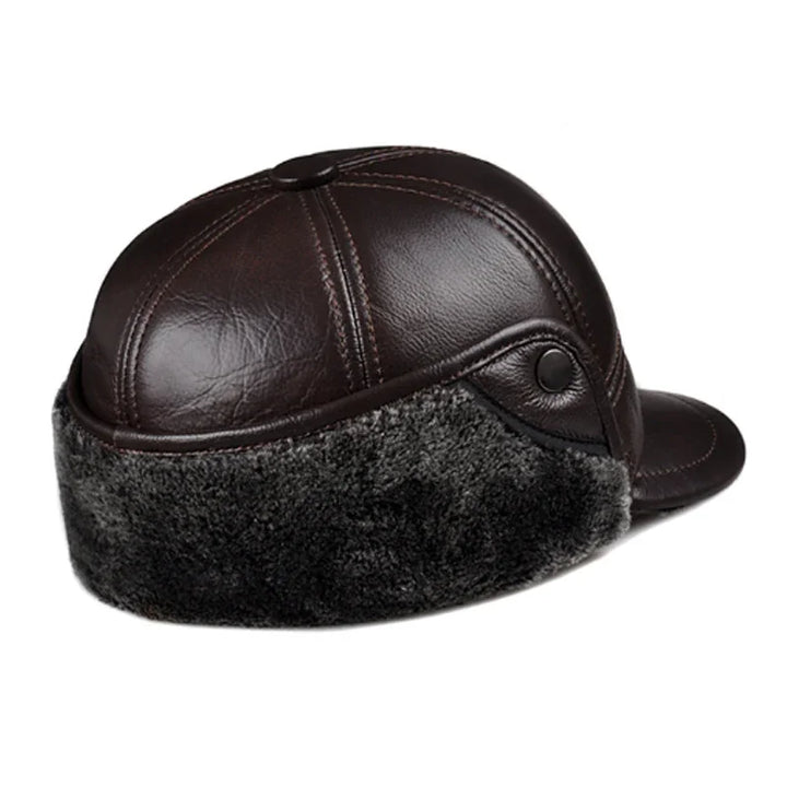 Warm Fur-Lined Leather Cap