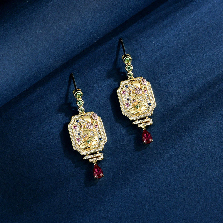 Fine Lab Sapphire Ruby Dangle Earrings