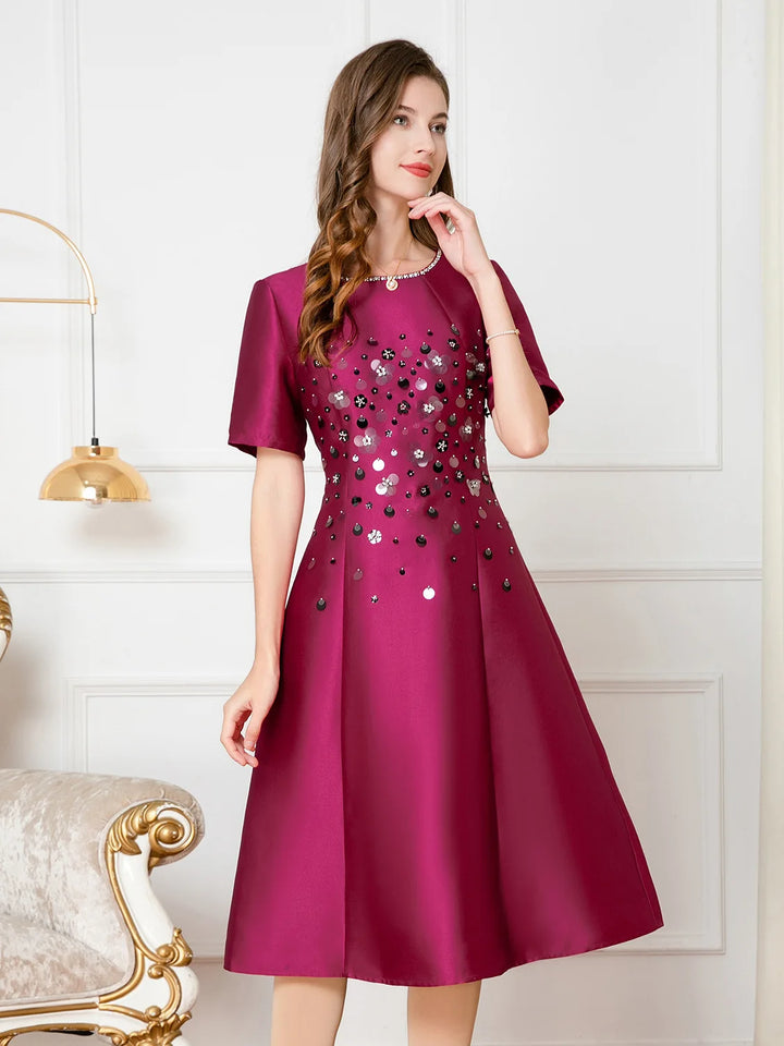 Sequined Embroidery Short Sleeve Party Dress