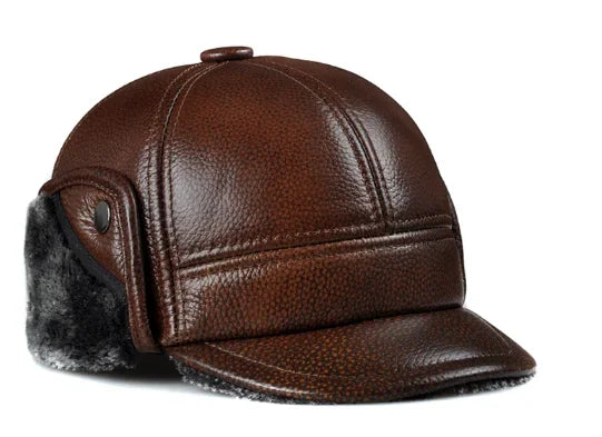 Warm Fur-Lined Leather Cap