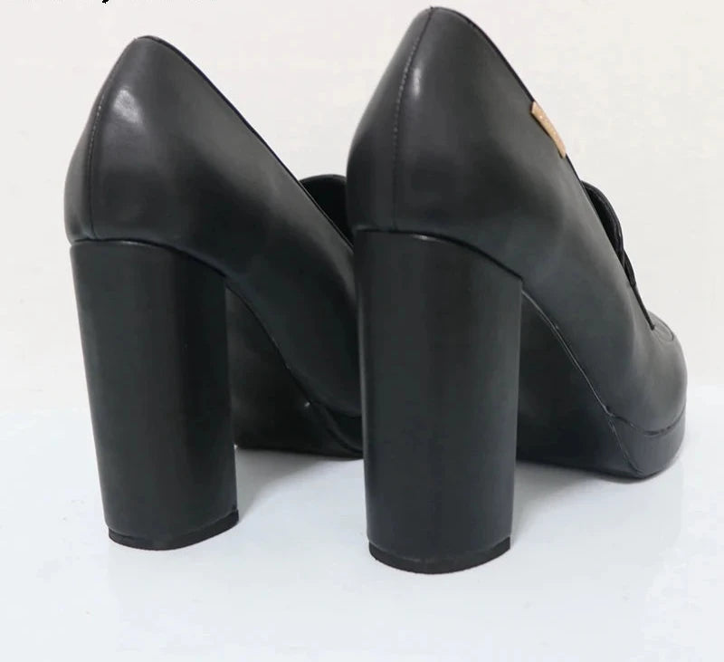 Black Platform Block High Heel Pumps