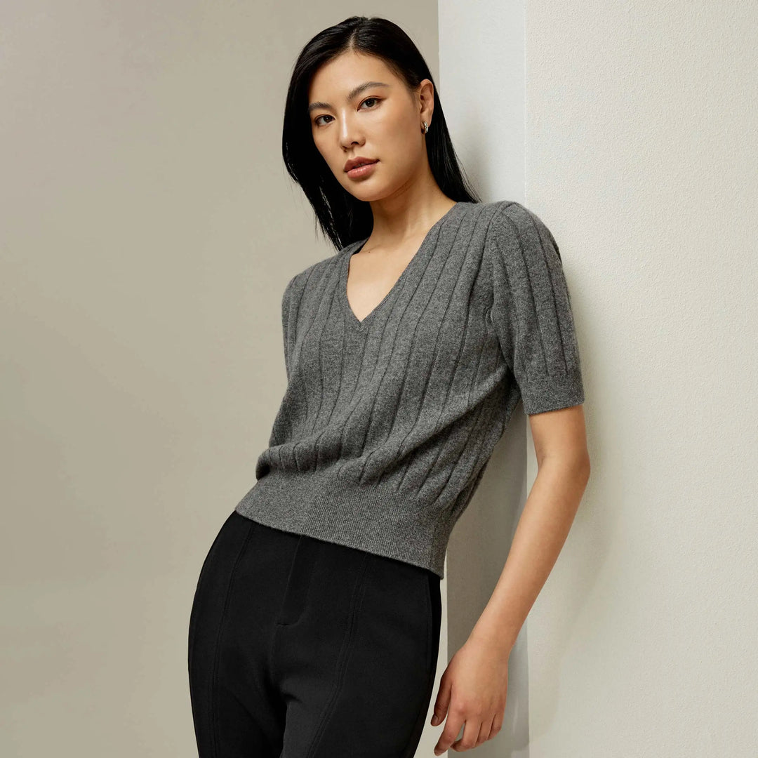 Casual Style Short Sleeves Cashmere Sweater