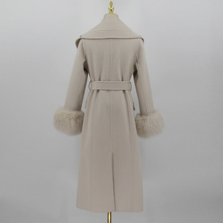 Stylish Cuffs Fur Cashmere Long Coat