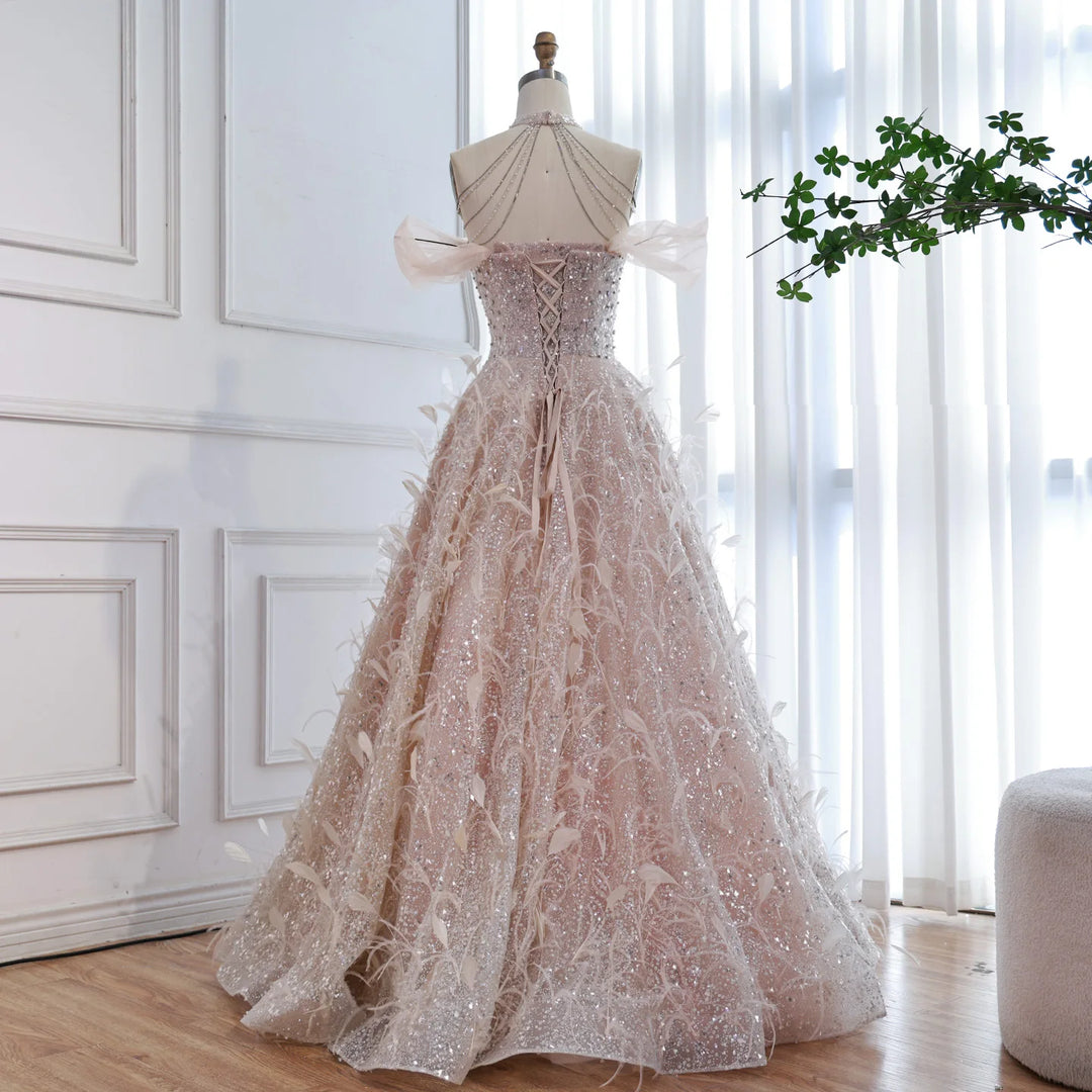 Lovely 3D Flower Beaded Evening Gown
