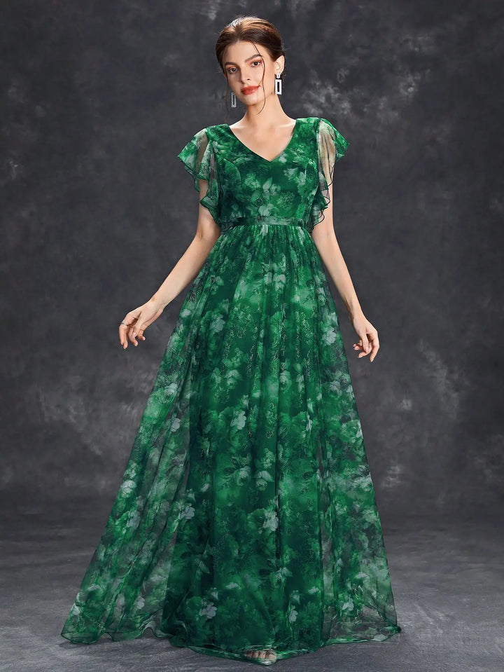 Stunning Ruffled Lace Evening Party Dress