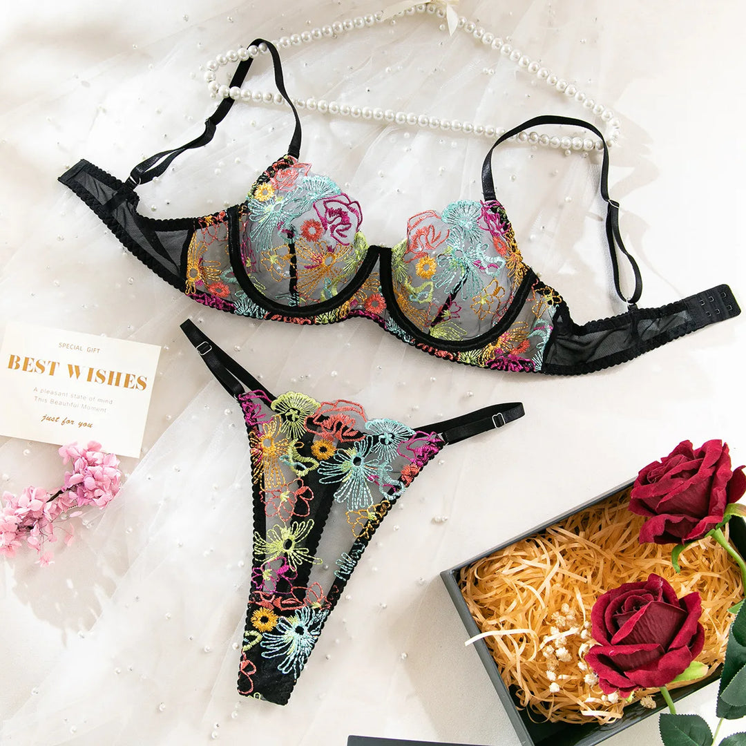 French Style Floral Embroidered Lingerie