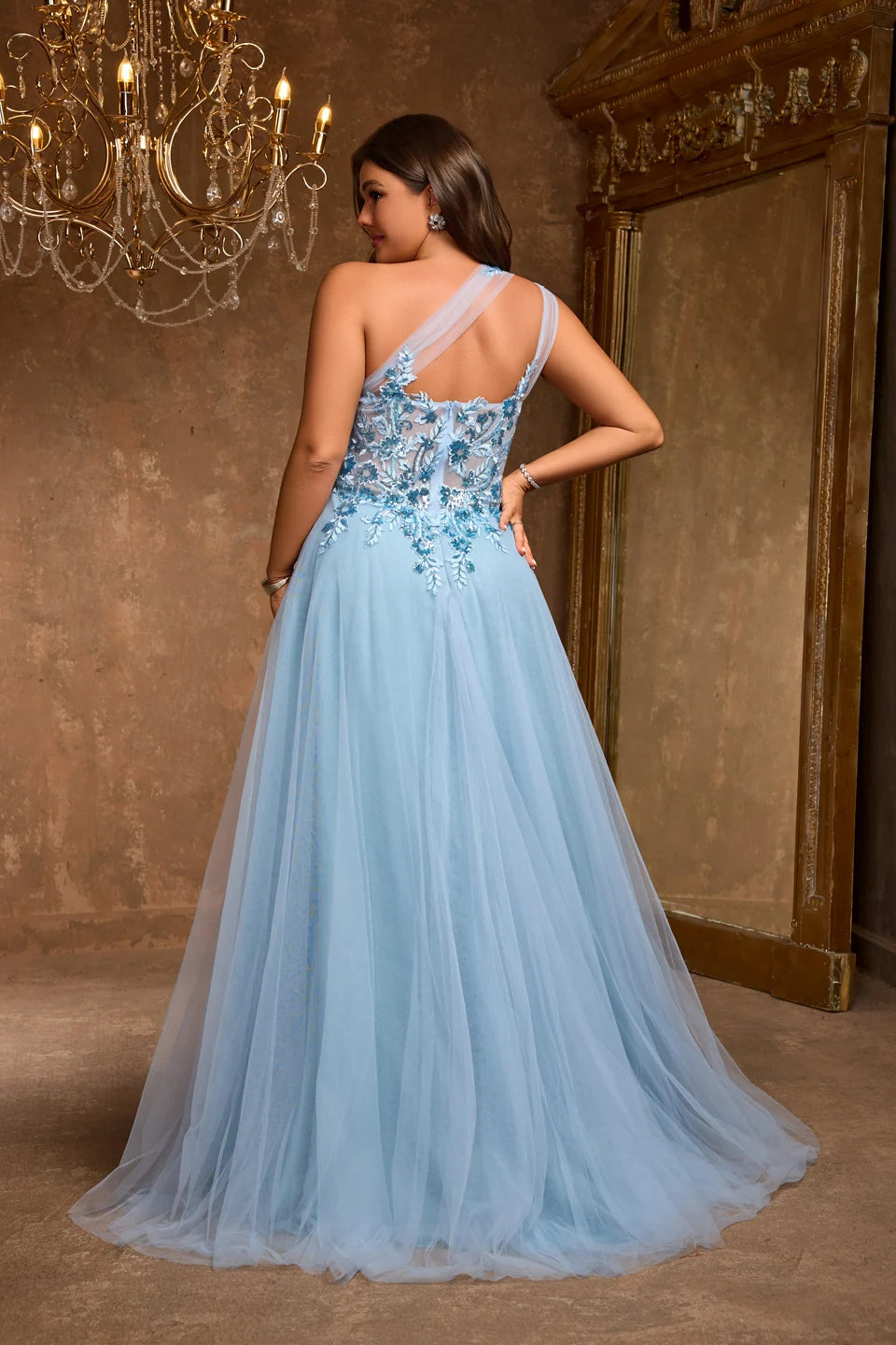 Elegant One-Shoulder Arabian Evening Dress