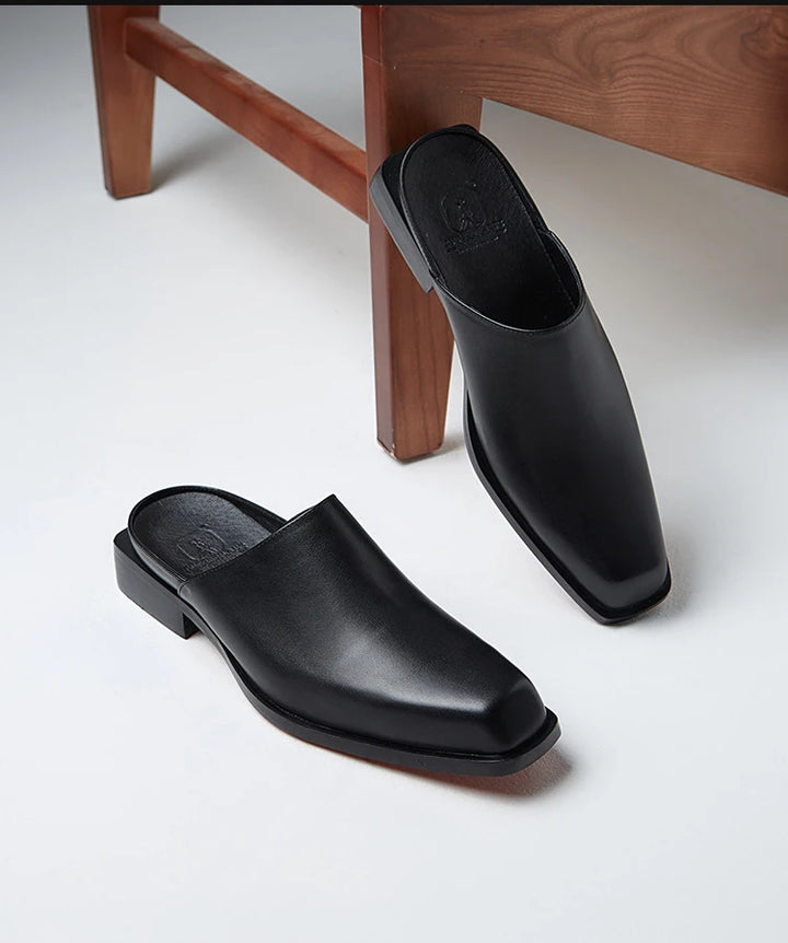 Square Toe Men's Leather Slippers