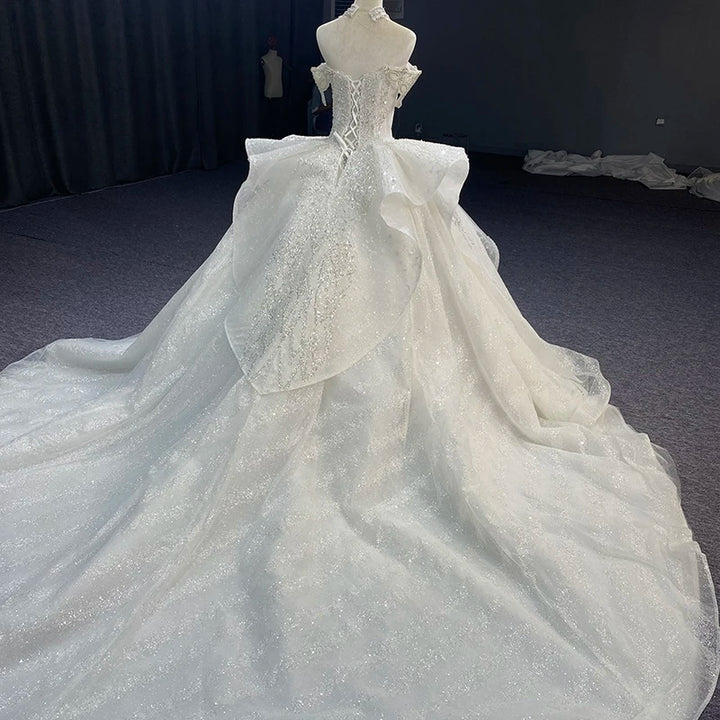 Robe de mariée romantique à prix surprise de janvier, robe de bal, traîne chapelle, perles, manches courtes, broderie, MN01