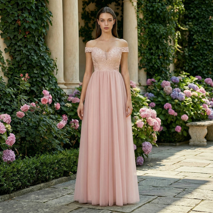 Refined Lace Appliques Off-Shoulder Dress