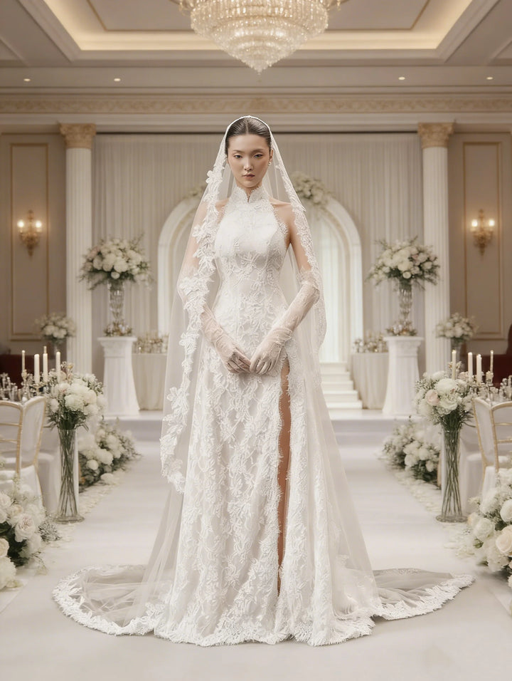 Sweet Appliqued Sweep Train Wedding Dress