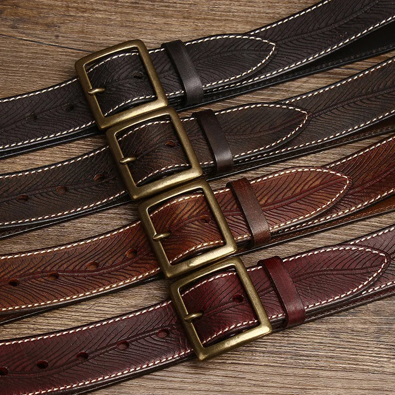 Elegant Carved Design Pure Cowhide Belt