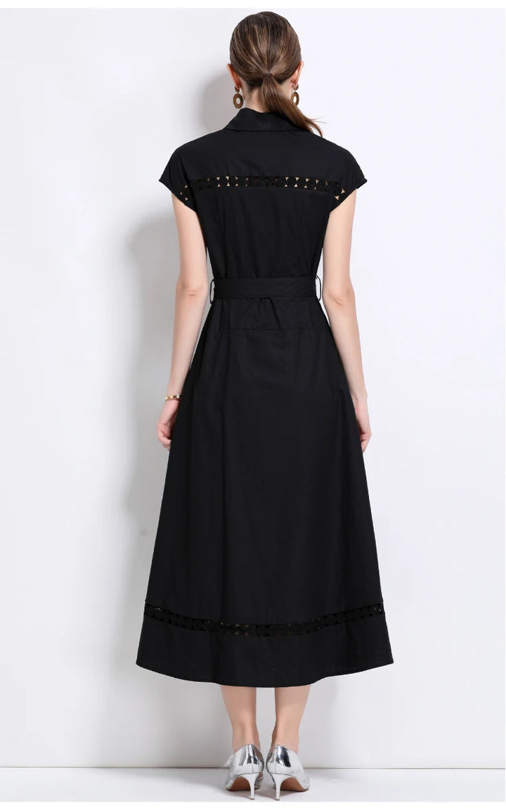 Graceful Lapel Short Sleeve Maxi Dress