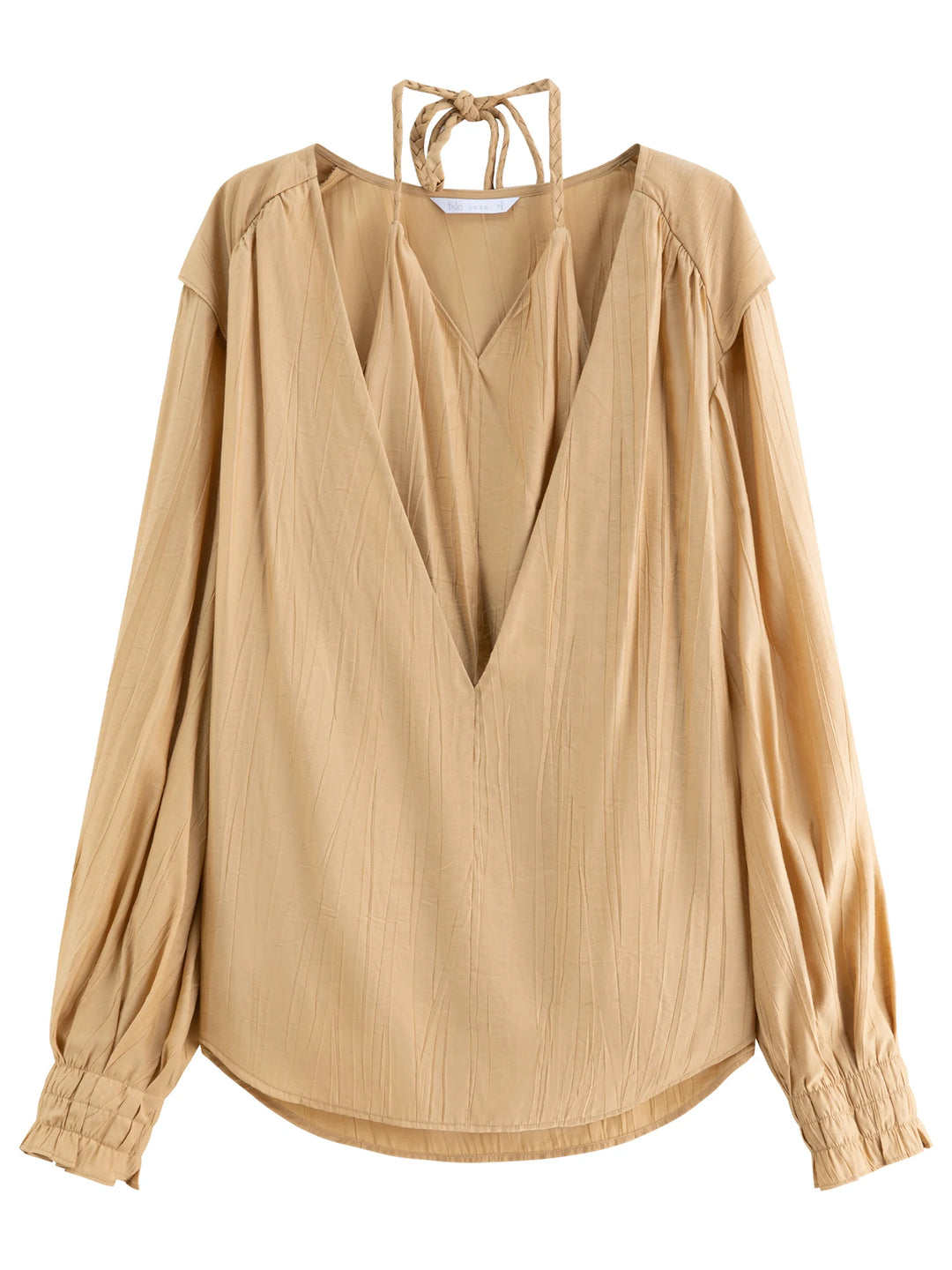 Beige blouse with long sleeves on a white background