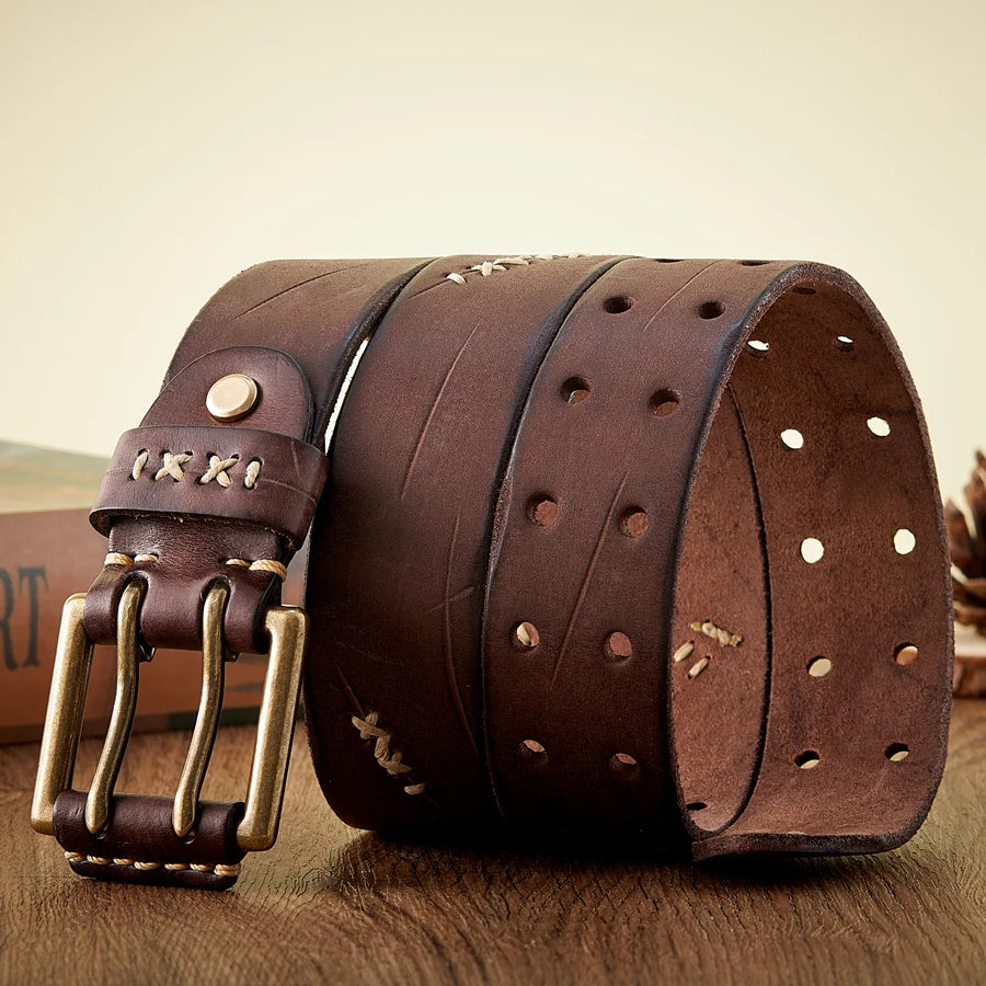 Vintage Double Pin Buckle Leather Belt