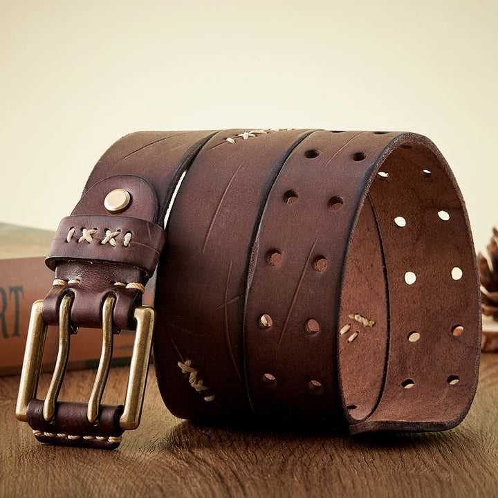 Vintage Double Pin Buckle Leather Belt