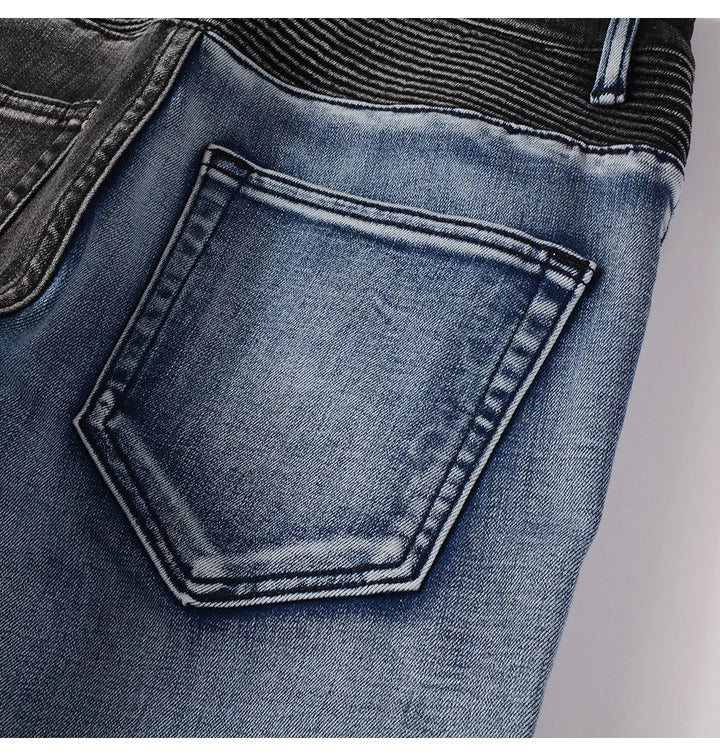 Spliced Two-Tones Denim Jeans Pants