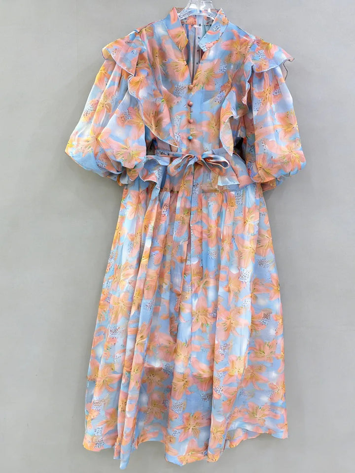 Refined Spliced Ruffles Loose Dress