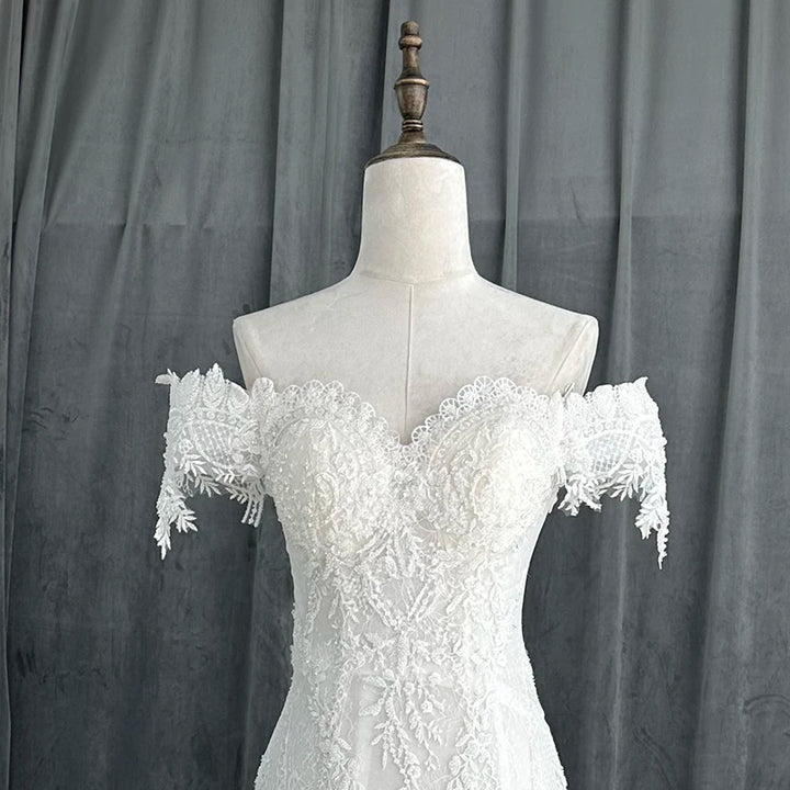 Graceful Beaded Lace Wedding Dress