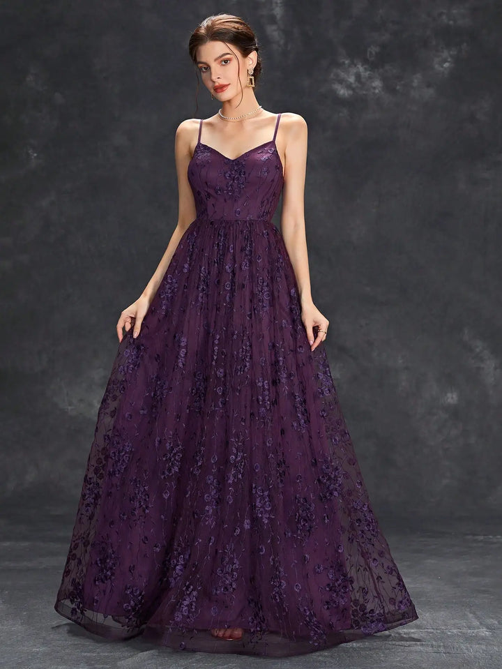 Fashionable Mesh Embroidery Evening Gown