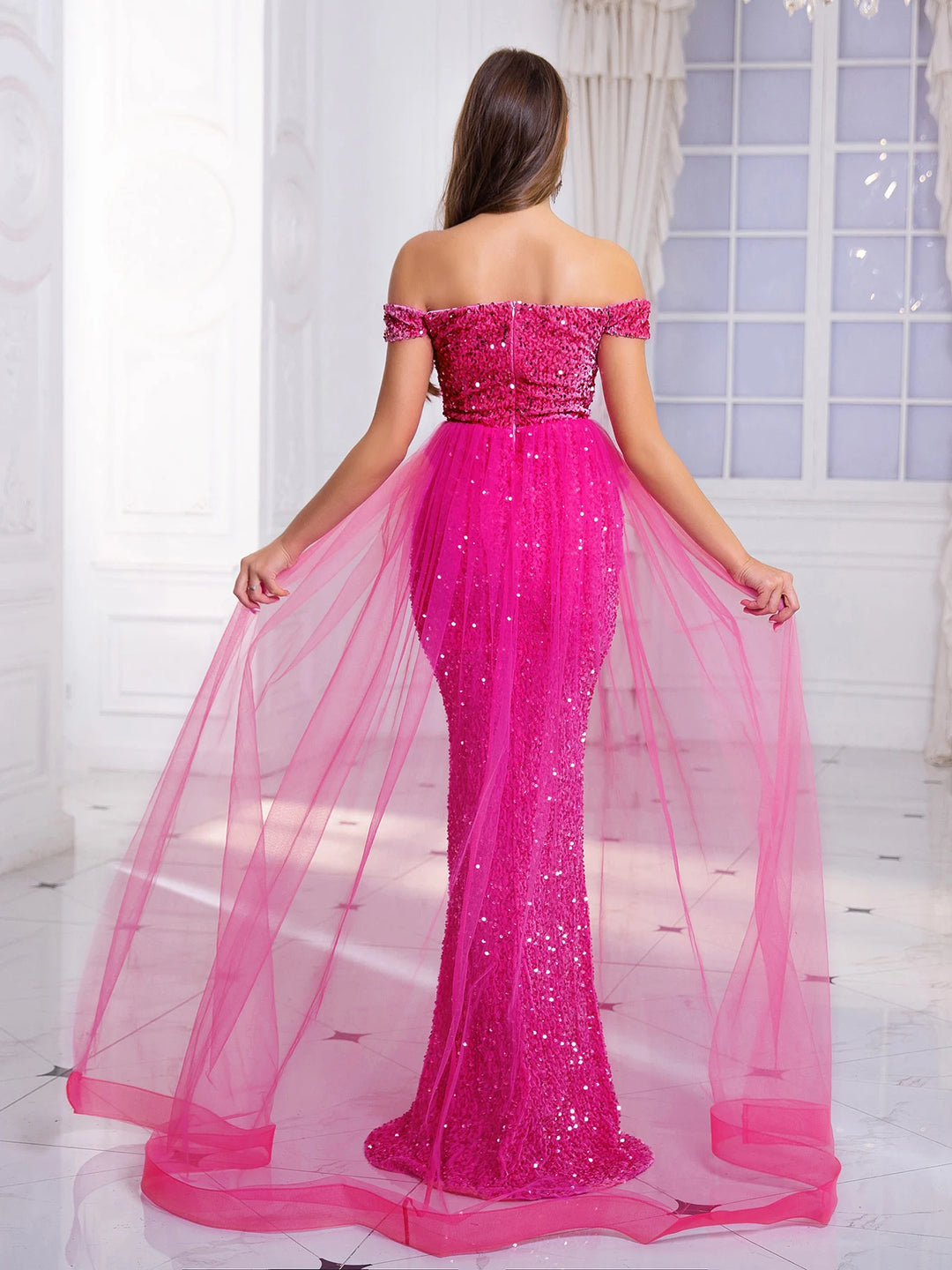 Glamorous Mesh Evening Party Gown