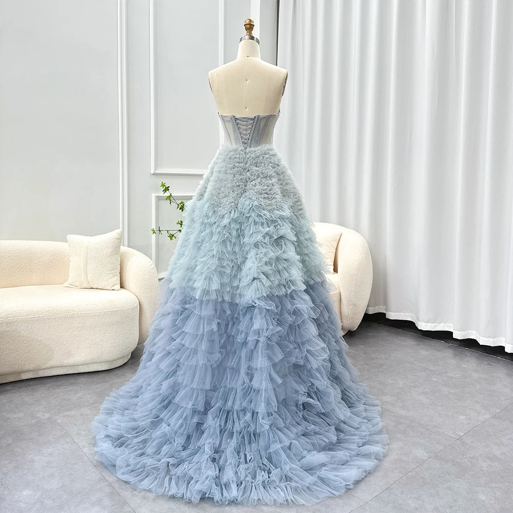 Tiered Tulle Backless Women's Ruffle Party Dress