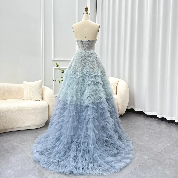 Tiered Tulle Backless Women's Ruffle Party Dress