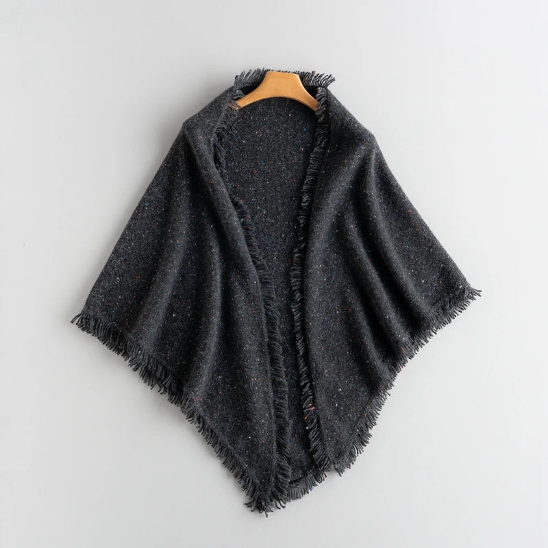 Elegant Rainbow Tassel Pure Cashmere Shawl