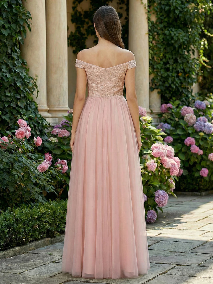 Refined Lace Appliques Off-Shoulder Dress