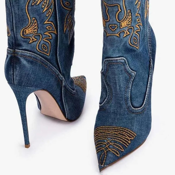 Jeans Embroidery Boots