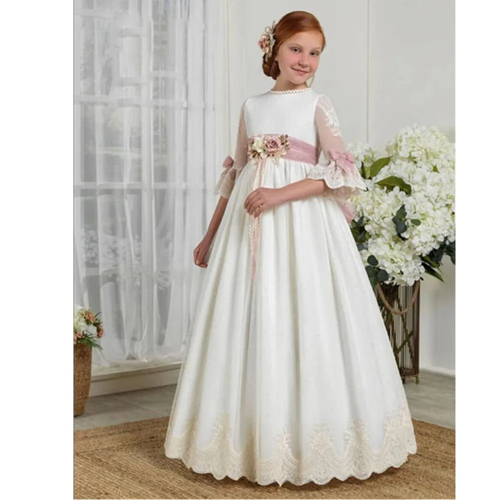 Elegant Double Layered Girl's Floral Gown