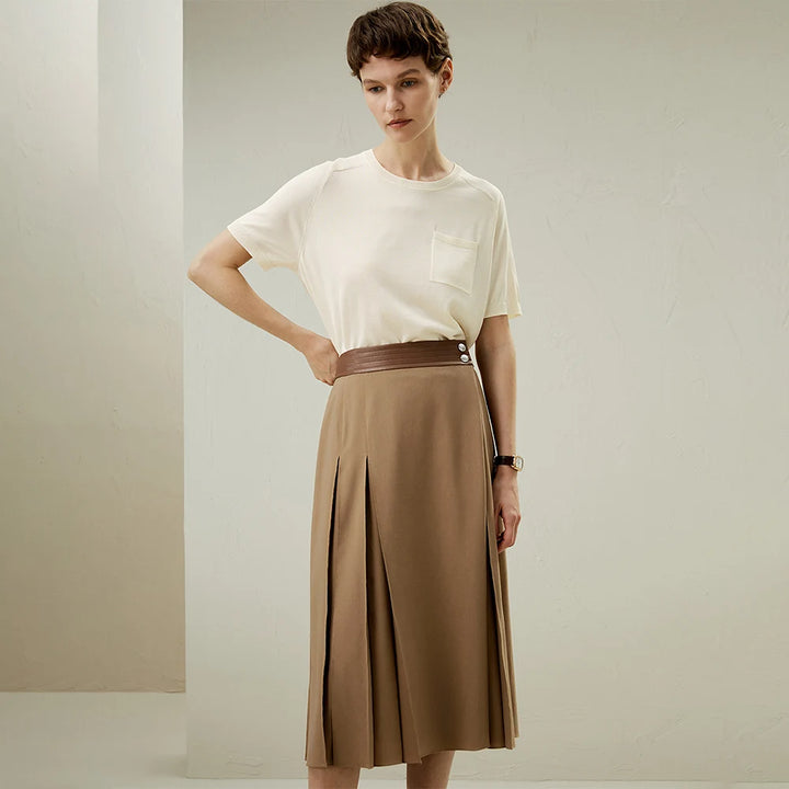Refined Merino Wool Wrap Midi Skirt