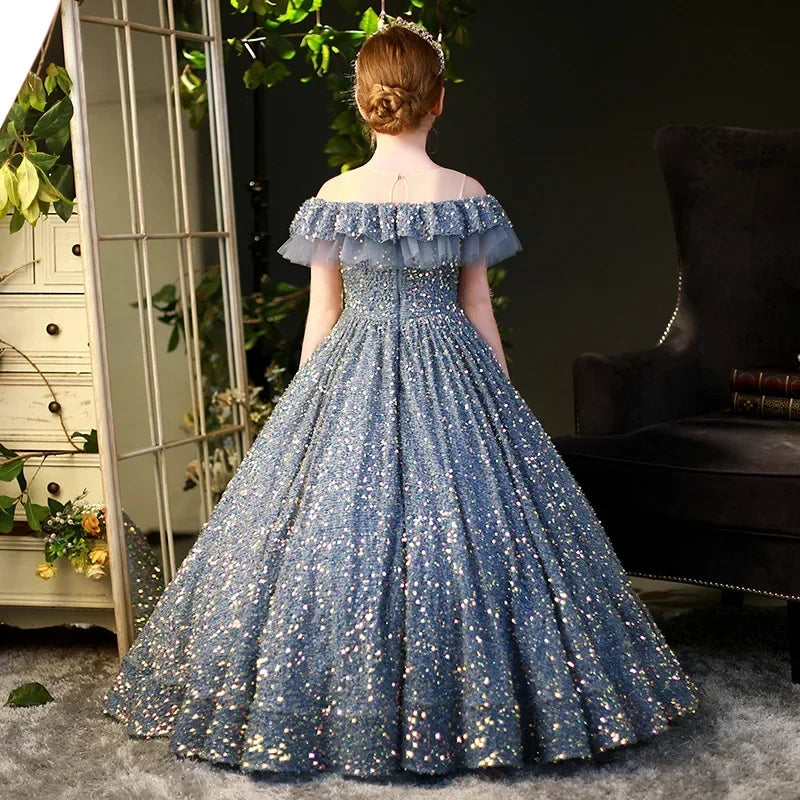 Robe bouffante à paillettes brillantes pour filles