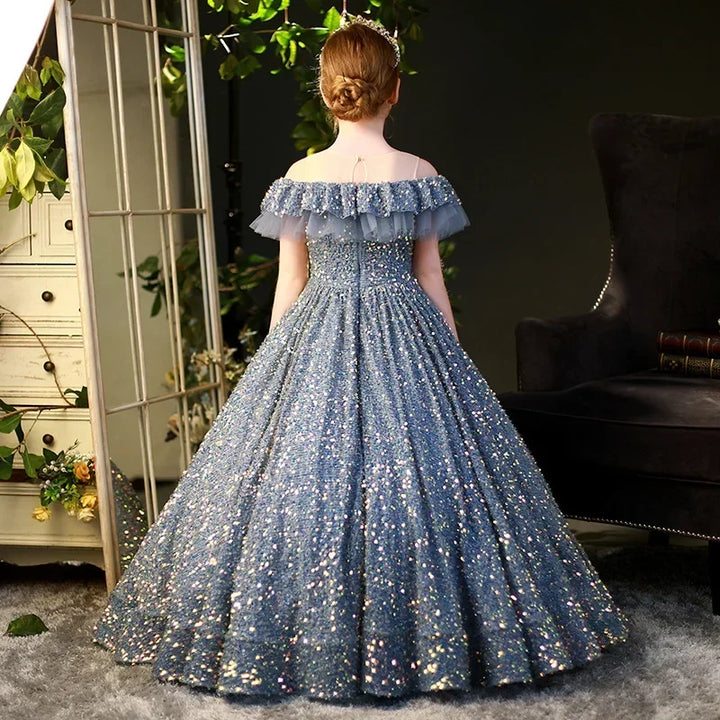 Robe bouffante à paillettes brillantes pour filles