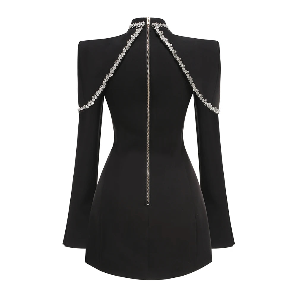 Black High-Neck Diamond Chain Party Dress