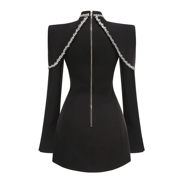 Black High-Neck Diamond Chain Party Dress