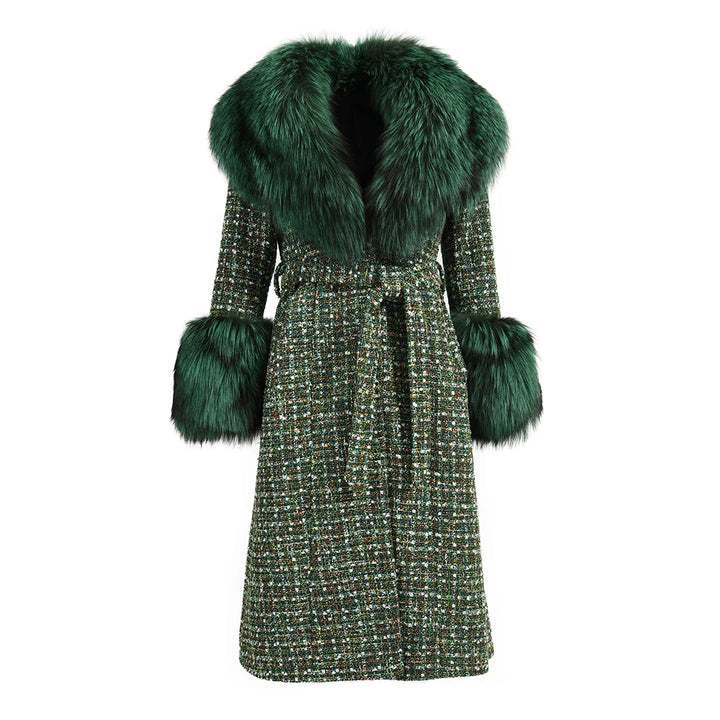 Luxury Big Real Fur Collar Trench Coat