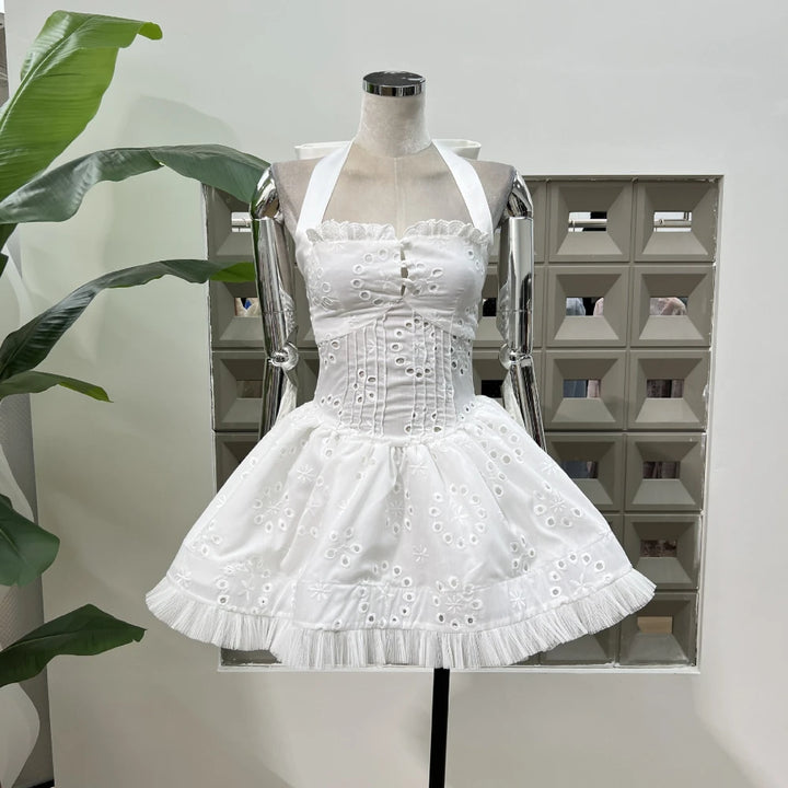 Radiant Embroidered Mini Halter-Neck Dress