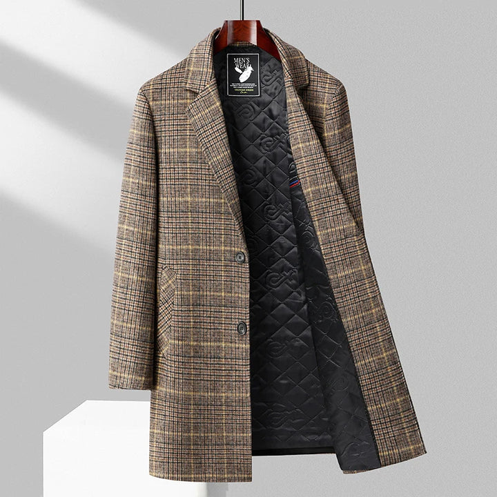 Classic Mid-Length Plaid Woolen Coat
