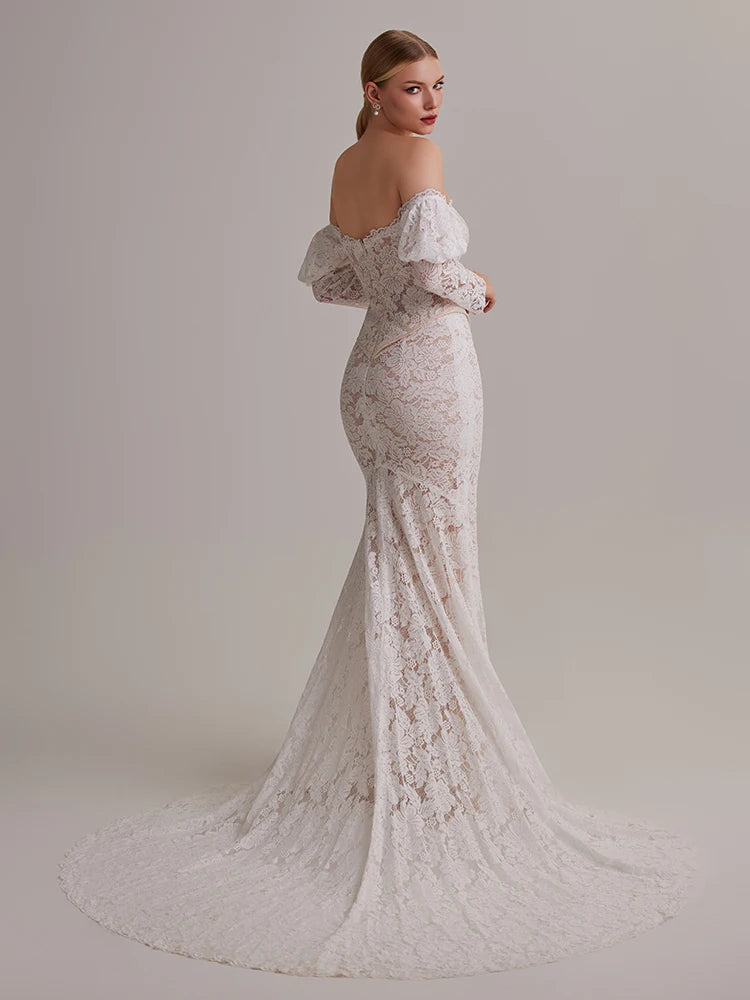 Graceful Bubble Sleeves Wedding Dress