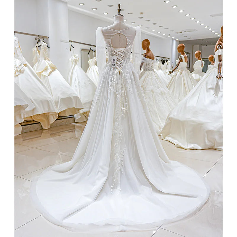 Shiny A-Line Backless Wedding Dress